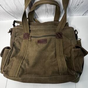 Cargoit Olive Canvas Travel Laptop Tote Bag w/Pockets Cross Body/Shoulder